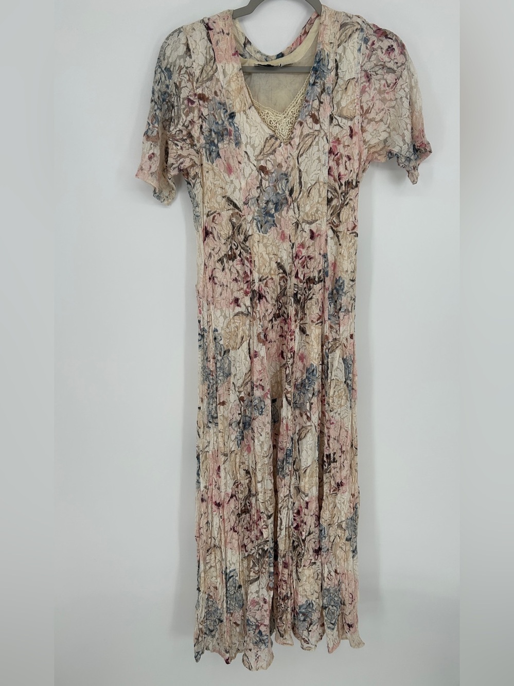 Starina Floral Crinkle Maxi Dress Medium Cottagecore Boho Romantic Lace Prairie
